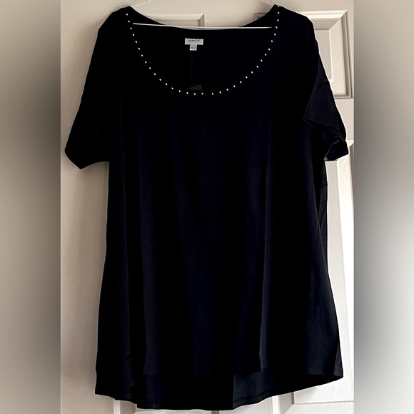 NWT!!🍒AVENUE sz 26W/28W Plus SWING TOP Trim BLACK Cotton Summer Tunic - Picture 2 of 6